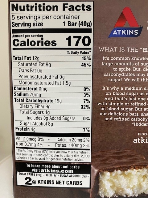 Atkins Endulge Low Carb Chocolate Coconut Bar box of 5