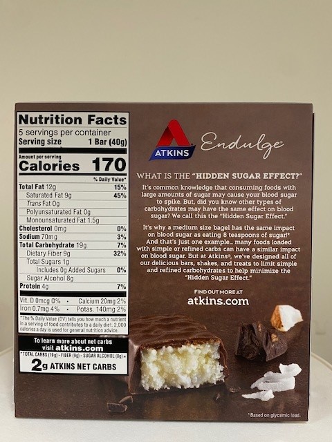 Atkins Endulge Low Carb Chocolate Coconut Bar box of 5
