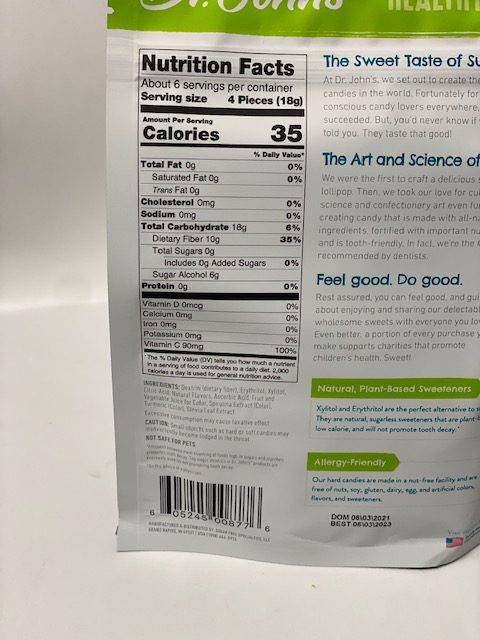 Dr. Johns  Sugar Free Assorted Fruit Hard Candies 3.85 oz bag