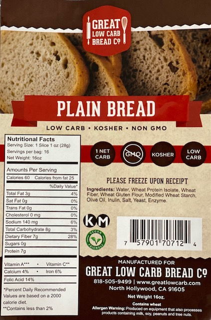 Great Low Carb Plain Bread 6 loaves (Saves $1.00 per loaf!)