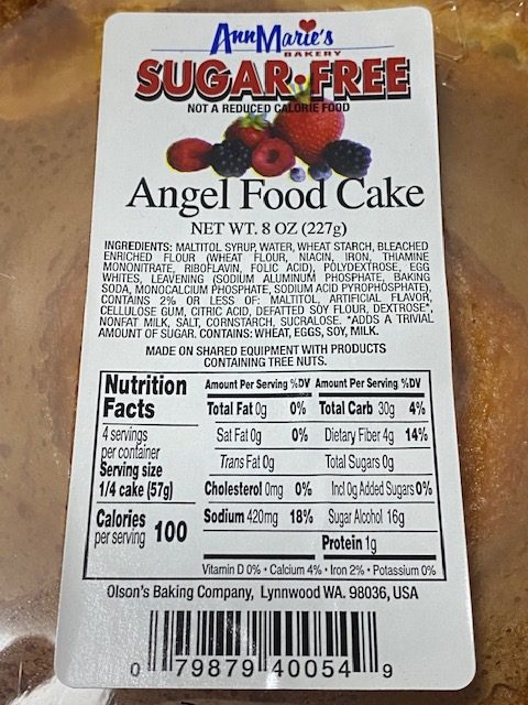 Ann Maries Angel Food Cake, Sugar Free