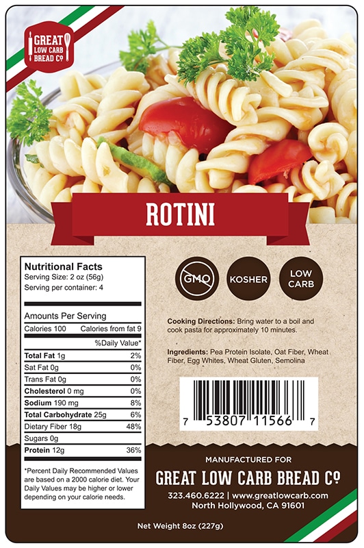 Great Low Carb Pasta Rotini 14 Bags Case