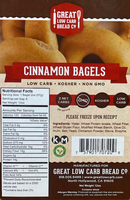 Great Low Carb Cinnamon Bagels 6 bags (Saves $1.00 per bag!)