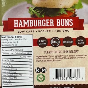 Great Low Carb Hamburger Buns 6 bags (Saves $1.00 per bag!)